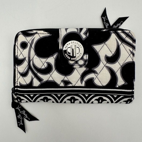 Vera Bradley Handbags - Vera Bradley Turnlock Wallet Womens OS Black White Night and Day Quilted Cotton